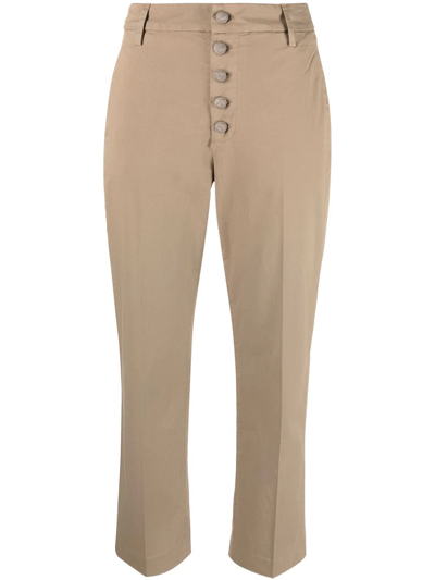 Dondup Button-down Straight-leg Trousers In Neutrals