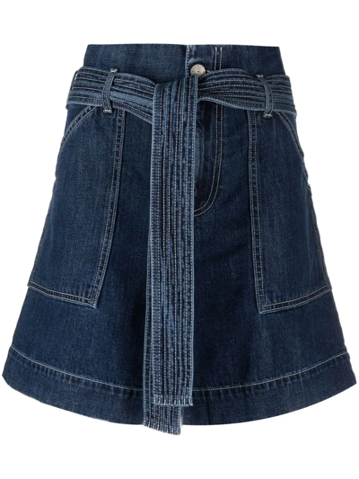 P.a.r.o.s.h Tied-belt Paperbag-waist Denim Shorts In Blue