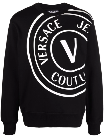 Versace Jeans Couture Logo Print Round Neck Sweatshirt In Black