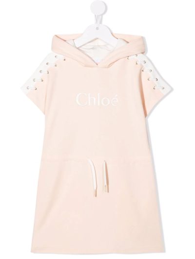Chloé Teen Lace-up Detail Hooded Dress In Pink
