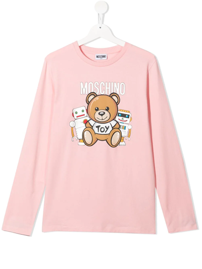 Moschino Kids' Logo-print Long-sleeve T-shirt In Pink