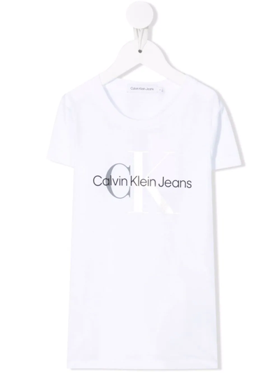 Calvin Klein Kids' Logo Print Jersey T-shirt In White