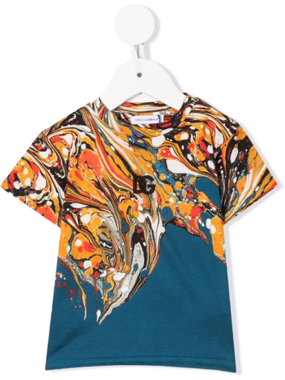 Dolce & Gabbana Babies' Paint-splatter Logo T-shirt In Orange