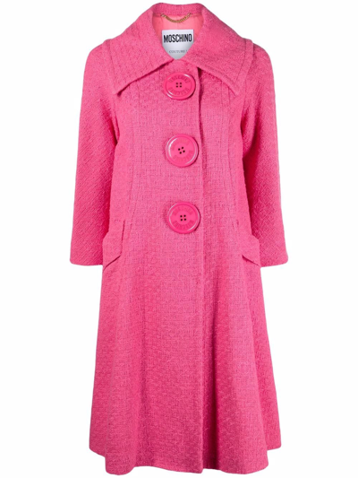 Moschino Single-breasted Tweed Coat In Pink