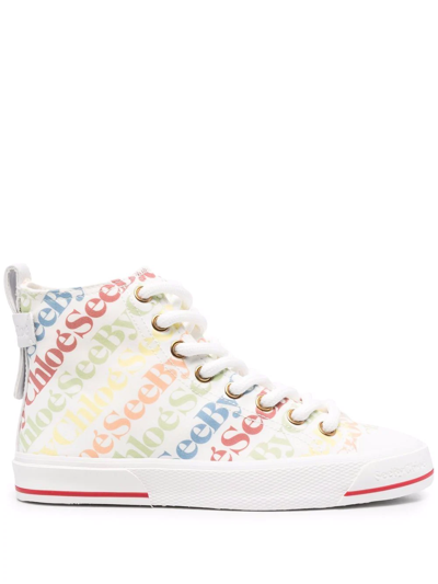 See By Chloé Aryana Multi Logo High-top Trainers In Neutral