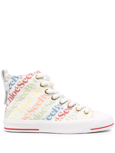 See By Chloé Aryana Multi Logo High-top Sneakers In Neutral