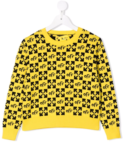 Off-white Kids' Logo Knit Jumper In Yellow