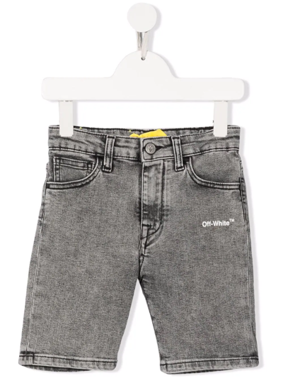 Off-white Kids' Script Logo-print Stretch-denim Shorts 8-10 Years In Black