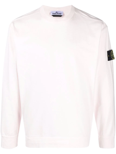 Stone Island Compass Badge Crew-neck Sweatshirt In White