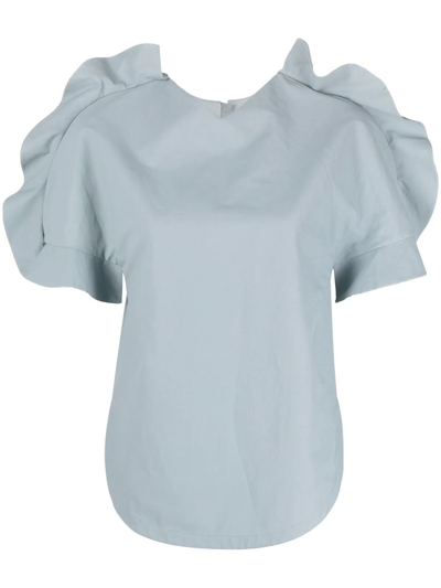 Jil Sander Ruffle-trimmed Short-sleeve T-shirt In Blue