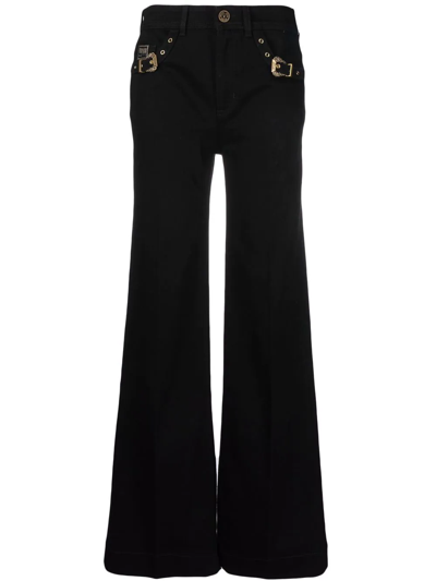 Versace Jeans Couture Buckle-detail Flared Trousers In Black