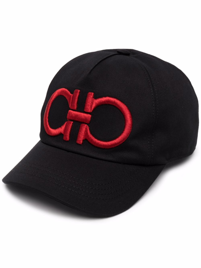 Ferragamo Gancini Embroidered Baseball Cap In Black