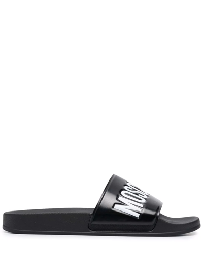 Moschino Slide Sandals In Black