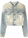 Maison Margiela Distressed-effect Collarless Denim Jacket In Blue