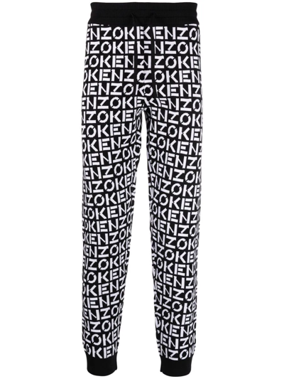 Kenzo Intarsia-knit Cotton-blend Track Trousers In Black