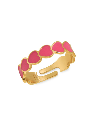 Gabi Rielle Women's Color Forward 14k Yellow Gold Vermeil & Pink French Enamel Adjustable Heart Band Ring