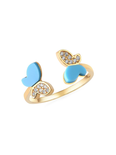 Gabi Rielle Women's Color Forward 14k Gold Vermeil &turquoise Pave Crystal Adjustable Butterfly Ring