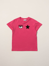 Chiara Ferragni Kids' T-shirt With Eyestar Embroidery In Fuchsia