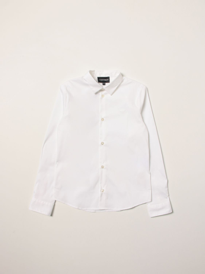 Emporio Armani Kids' Shirt In Poplin With Eagle In White