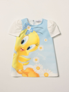 Monnalisa Light Blue Dress With Tweety Bird Print In Sky Blue