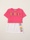 MOSCHINO KID KID T-SHIRT + SKIRT WITH MULTICOLOR LOGO,360189010