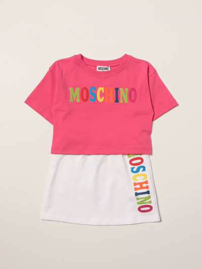 Moschino Kid Kids' T-shirt + Skirt With Multicolor Logo In Pink
