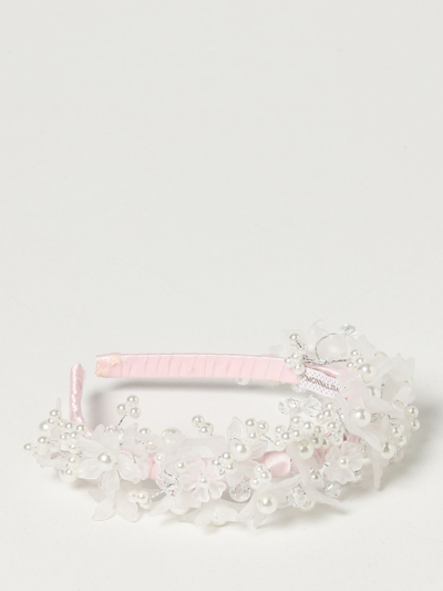 Monnalisa Ceremony Headband With Flowers In Pink