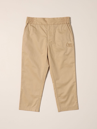 Burberry Kids' Cotton Twill Chino Trousers With Monogram In Beige
