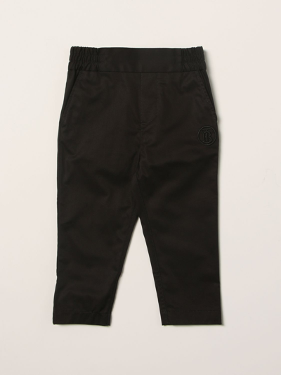 Burberry Babies' Cotton Twill Chino Pants With Monogram In Black