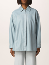 Max Mara Olivi Leather Oversized Jacket In Gnawed Blue
