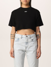Off-white Cropped Top In Cotton With Logo In Black