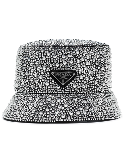 Prada Crystal-embellished Bucket Hat In Schwarz