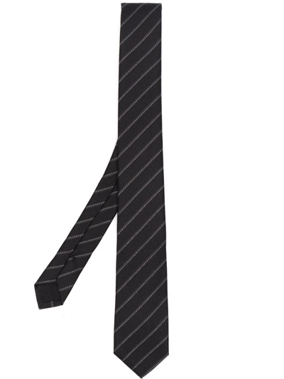 Saint Laurent Stripe-print Pointed Tie In Schwarz