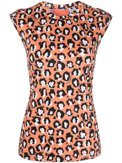 La Doublej Leopard-print Tank Top In Orange