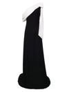 Tadashi Shoji One-shoulder Bow Crepe Gown In Black White