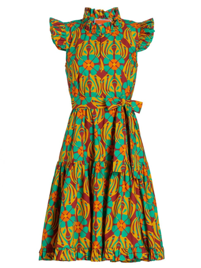 La Doublej Choux Belted Abstract Print Dress In Pansy