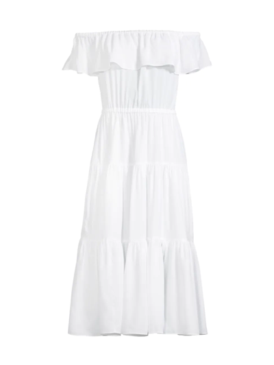 Michael Michael Kors Tiered Off-the-shoulder Midi-dress In White