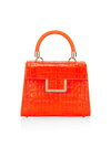 Maria Oliver Michelle Small Crocodile Top-handle Bag In Shiny Orange