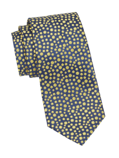 Charvet Bubble Woven Silk Tie In Navy Yellow