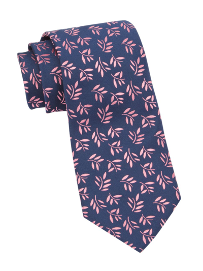 Charvet Large Vineleaf Woven Silk Tie In Navy Pink