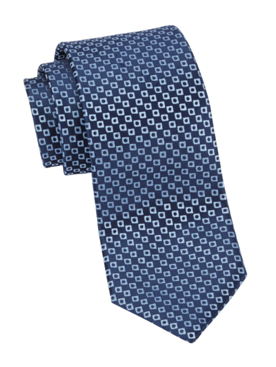 Charvet Square Geometric Woven Silk Tie In Navy Blue