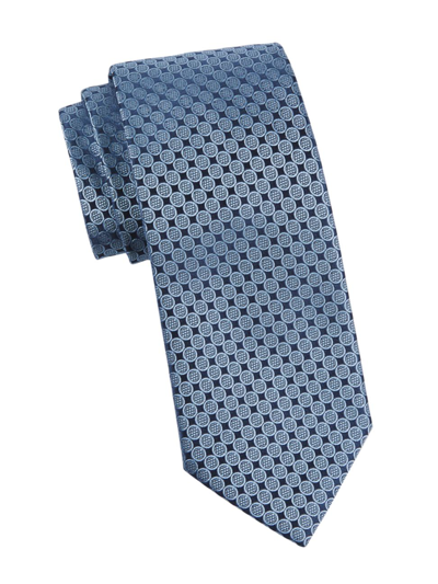 Charvet Round Geometric Woven Silk Tie In Navy Blue