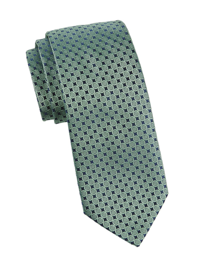 Charvet Round Geometric Woven Silk Tie In Navy Green