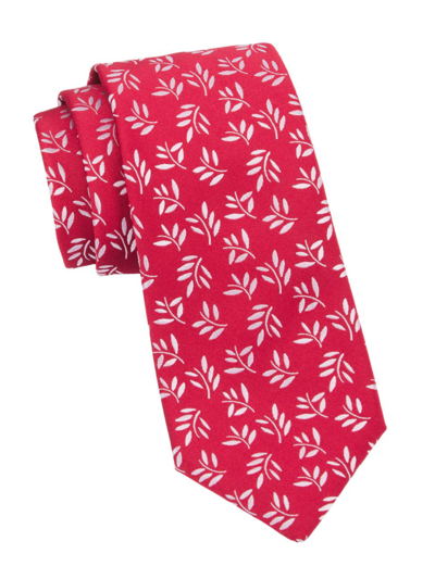 Charvet Large Vineleaf Woven Silk Tie In Red Pink