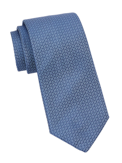 Charvet Geometric Woven Silk Tie In Navy Blue