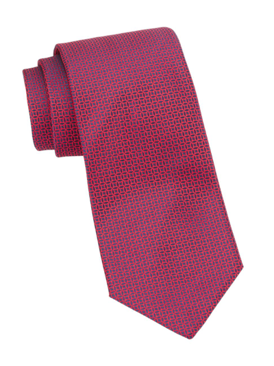 Charvet Geometric Woven Silk Tie In Navy Red