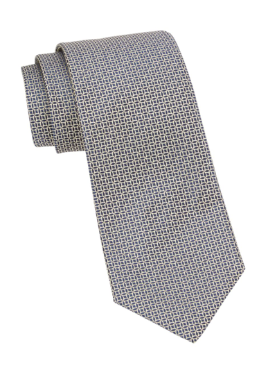 Charvet Geometric Woven Silk Tie In Grey Yellow