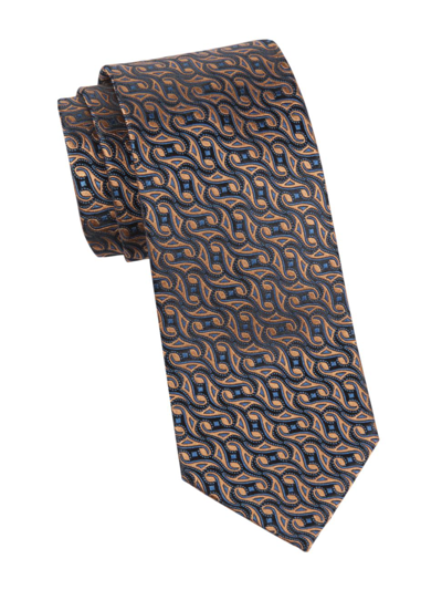 Charvet Swirl Geometric Woven Silk Tie In Rust