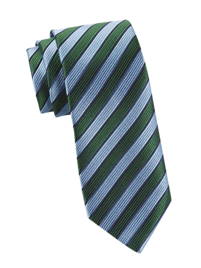 Charvet Stripe Barrell Woven Silk Tie In Green Blue