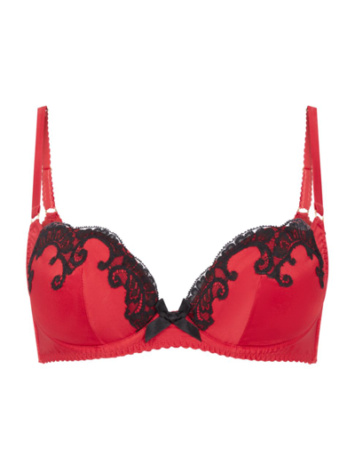 Agent Provocateur Molly Leavers Lace-trimmed Stretch-silk Satin Underwired Bra In Red